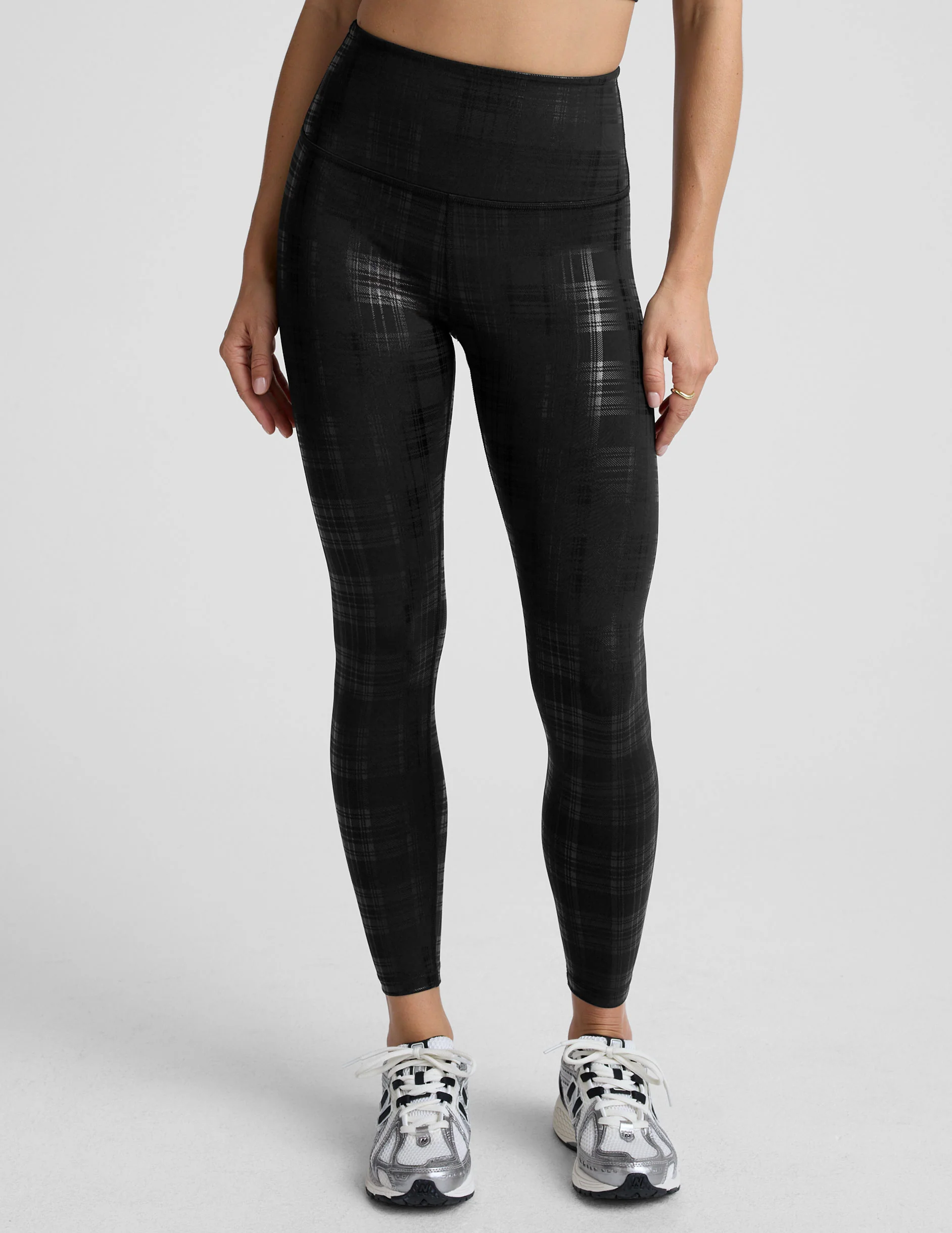 Plaid Foil Black High Waisted Midi Legging - Image 2