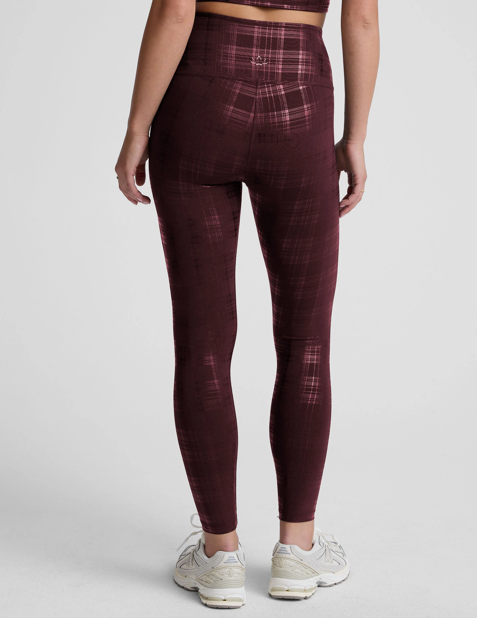 Plaid Foil Burgundy High Waisted Midi Legging - Image 4